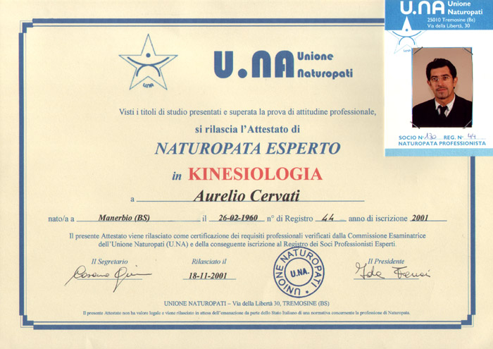 Cervati Aurelio - Naturopata Esperto in Kinesiologia (U.NA)